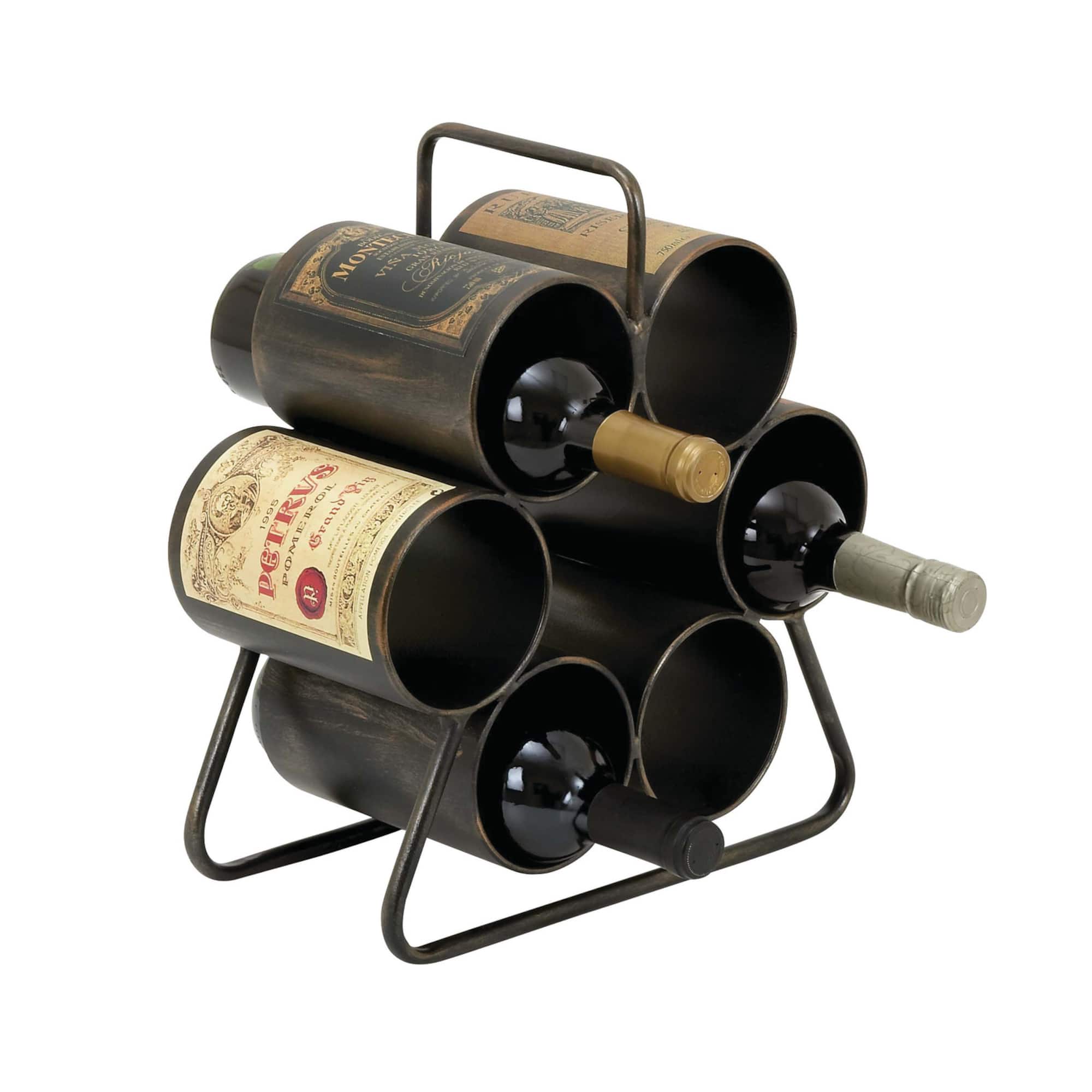14" Black Metal Industrial Wine Holder Rack